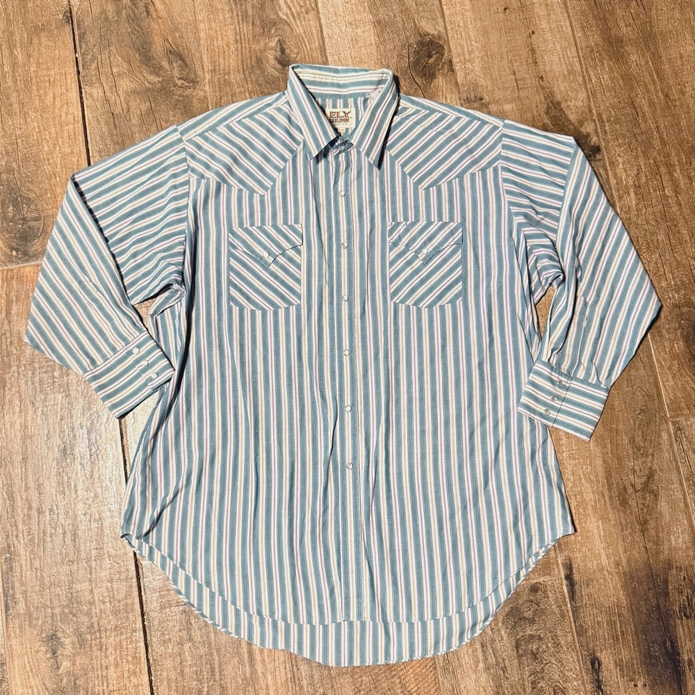 Ely Cattleman Mens Vintage Western Stripe Pearl Snap Shirt, Green Red, XXL